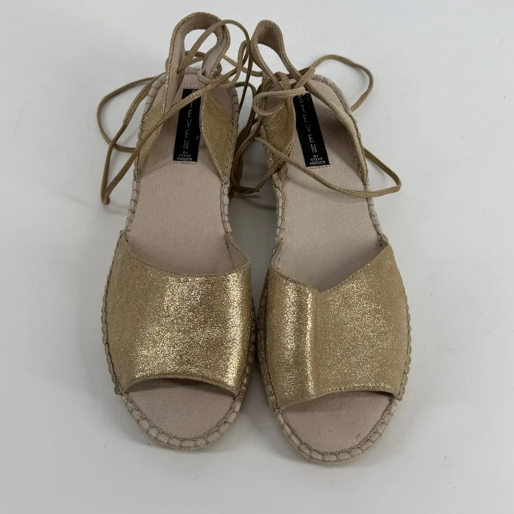 Steven by Steve Madden Isadora‎ Gold Metallic Espadrille Wedge Sandals 10M